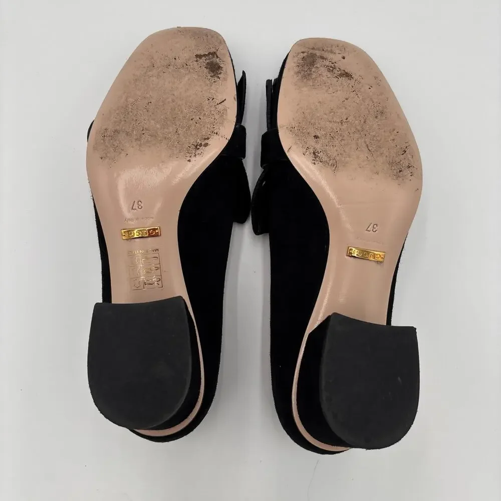 Gucci Marmont GG Fringe Kiltie Block Mid Heel Loafer Pumps Black Suede Size 37 - Picture 3 of 15